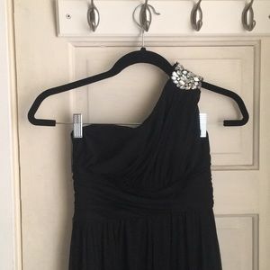 Long Black One Shoulder Dress with Rhinestones
